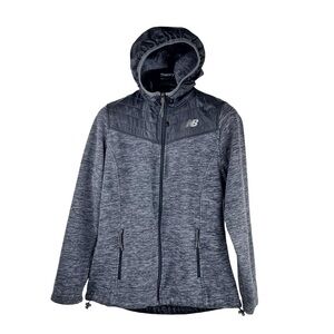 NEW BALANCE Women's Black and Charcoal Grey Fleece Hoodie Jacket Drawstrings S